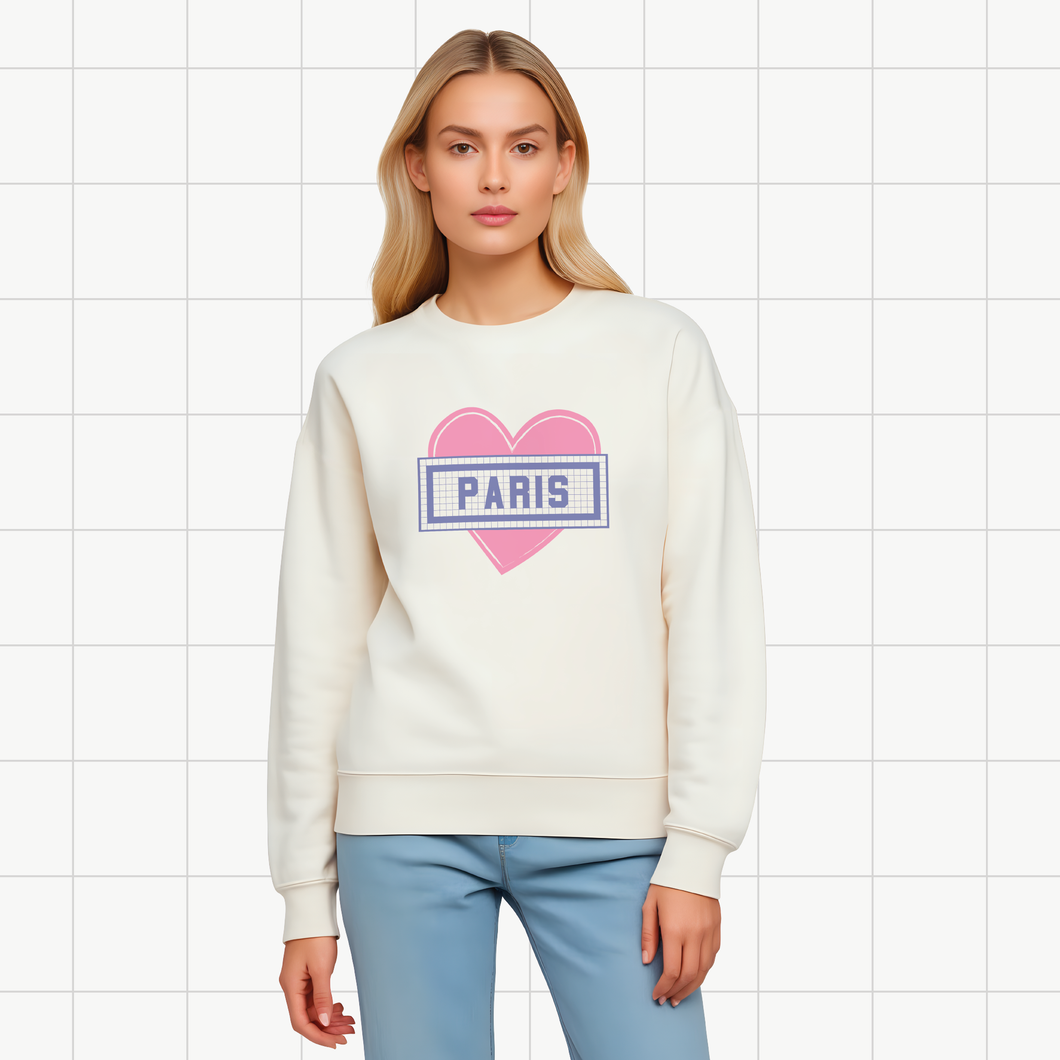 Sweat imprimé Coeur Paris écru